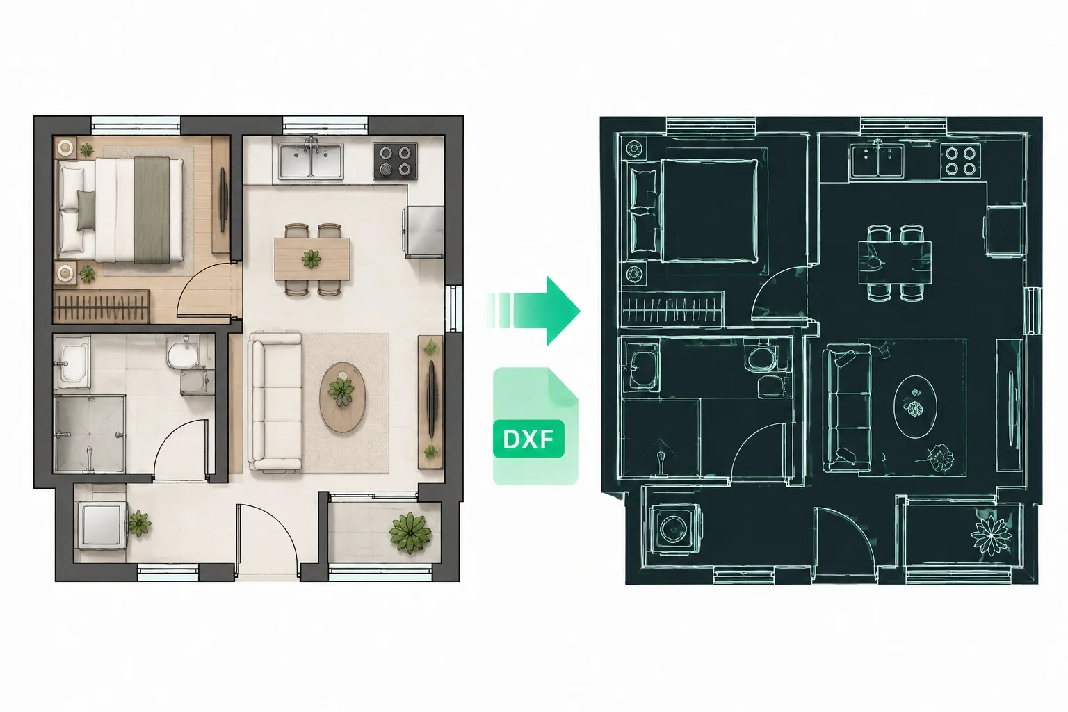 Planimetria di un piccolo appartamento convertita in DXF