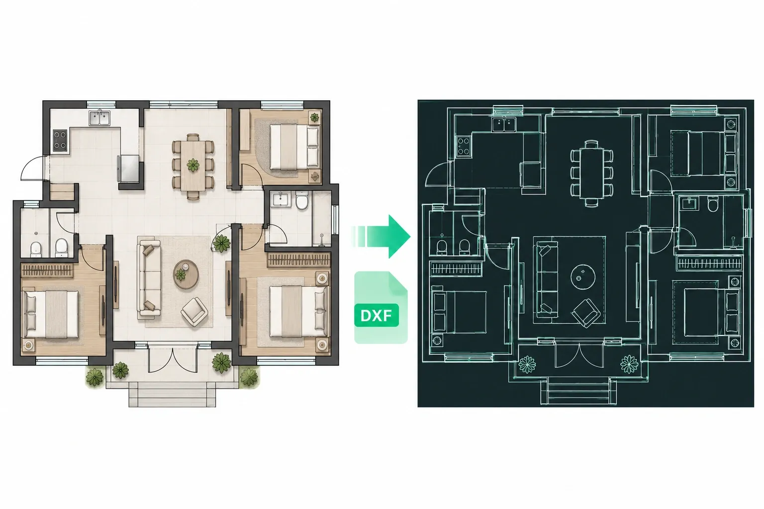 Planimetria di una casa convertita in DXF