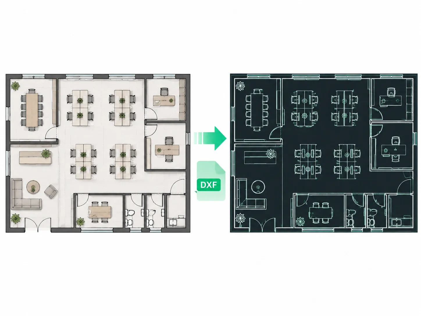 Planimetria di un ufficio convertita in DXF