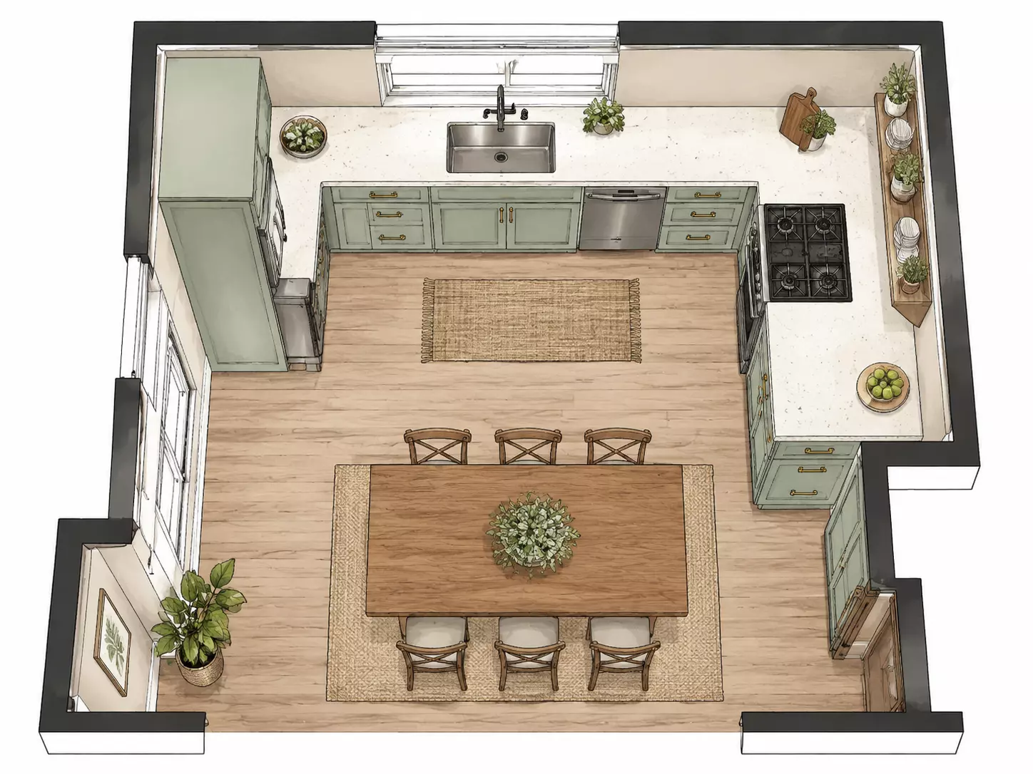 U-Shaped Kitchen Floor Plan