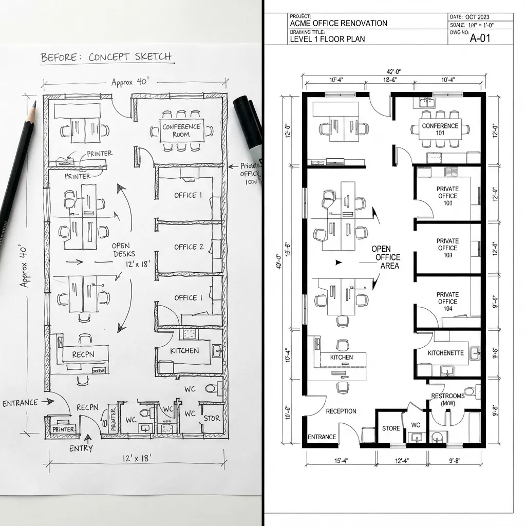 Boceto de oficina a plano CAD